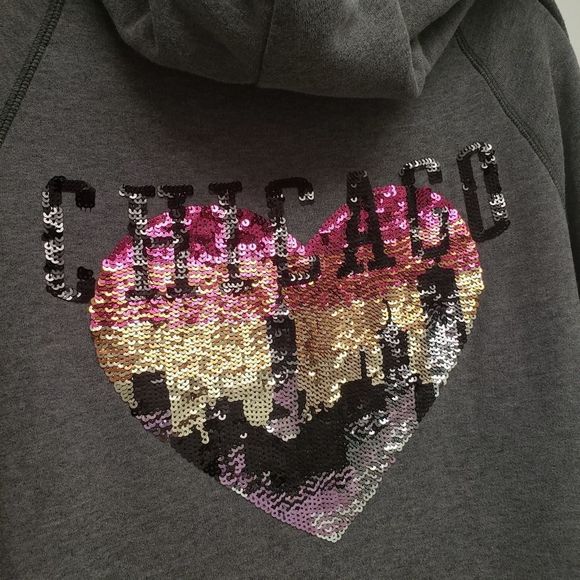 PINK Victoria's Secret Chicago Destination Skyline Bling Hoodie Size Small - Picture 10 of 13